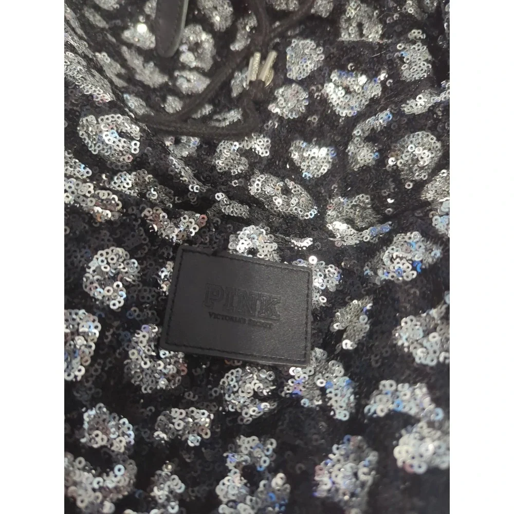 Victoria's Secret PINK Bling Leopard Sequin Campus Backpack drawstring Y2K shiny